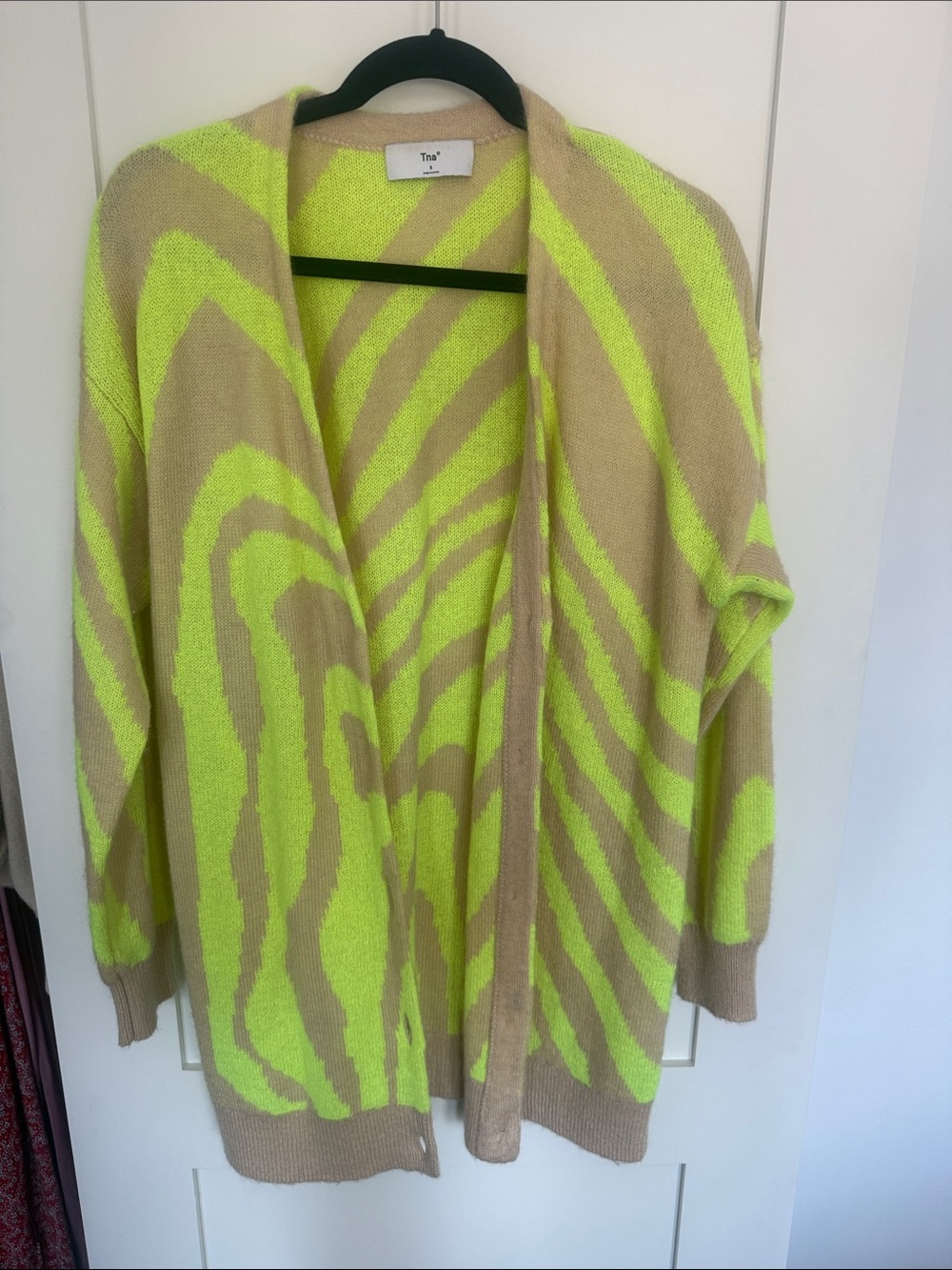 Tna Neon Green & Beige Open Cardigan Sweater